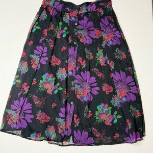 Modcloth Black Floral Skirt with Purple and Green Floral Design Size 12